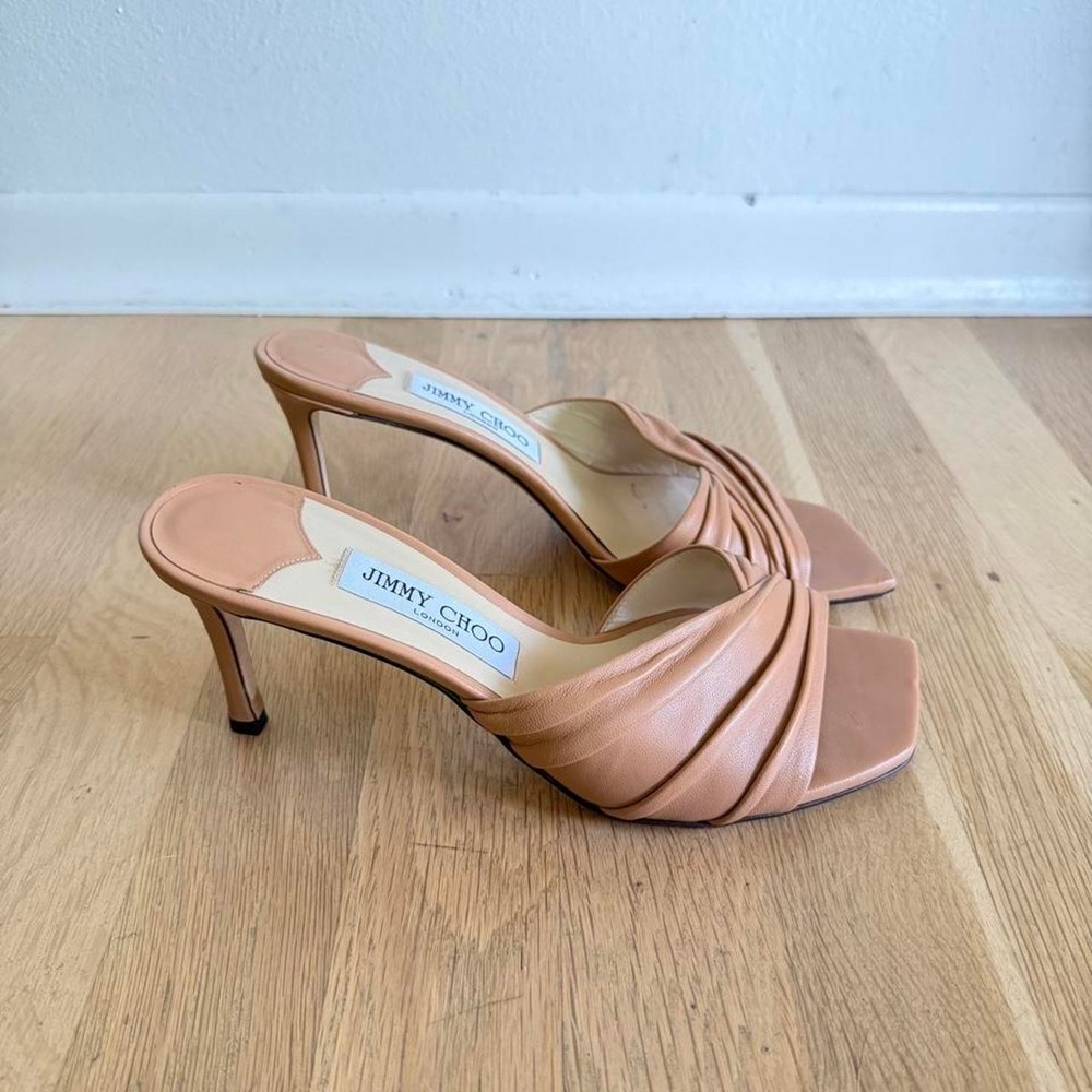 Jimmy Choo Leather Tan Basil Napa Mule Heels